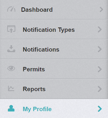 screenshot of the left navigation panel with the bottom option, "My Profile" selected